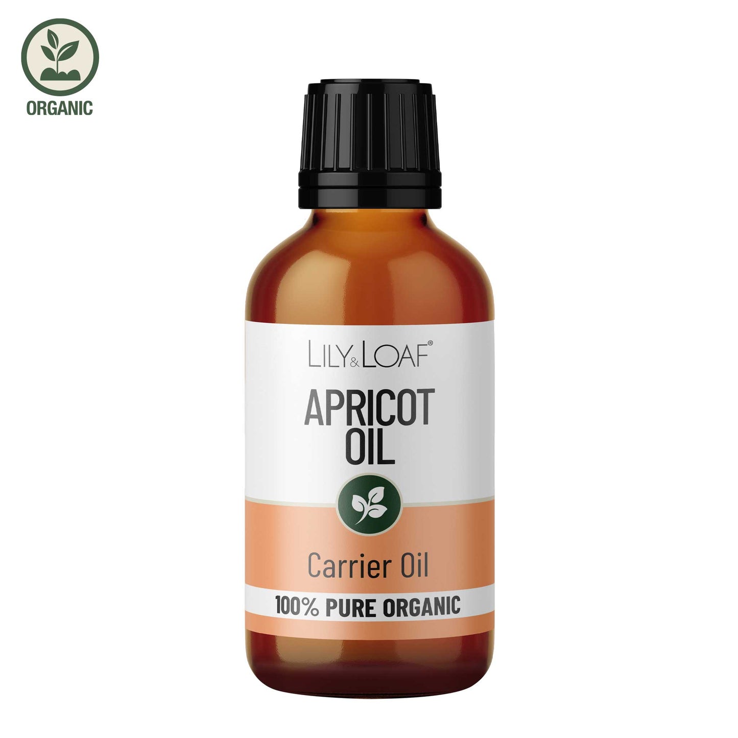 Glass Amber Bottle of Lily and Loaf Apricot Organic Carrier Oil - front