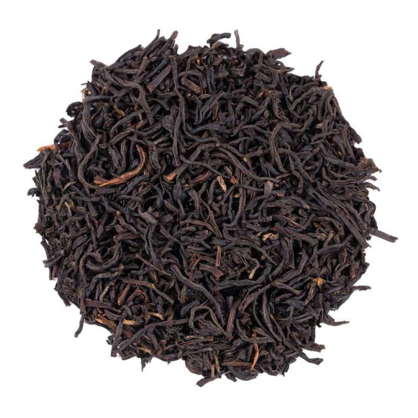 Close-up of loose-leaf Assam Goldern Tips Black Tea, displaying the dried ingredients and natural texture of the blend.