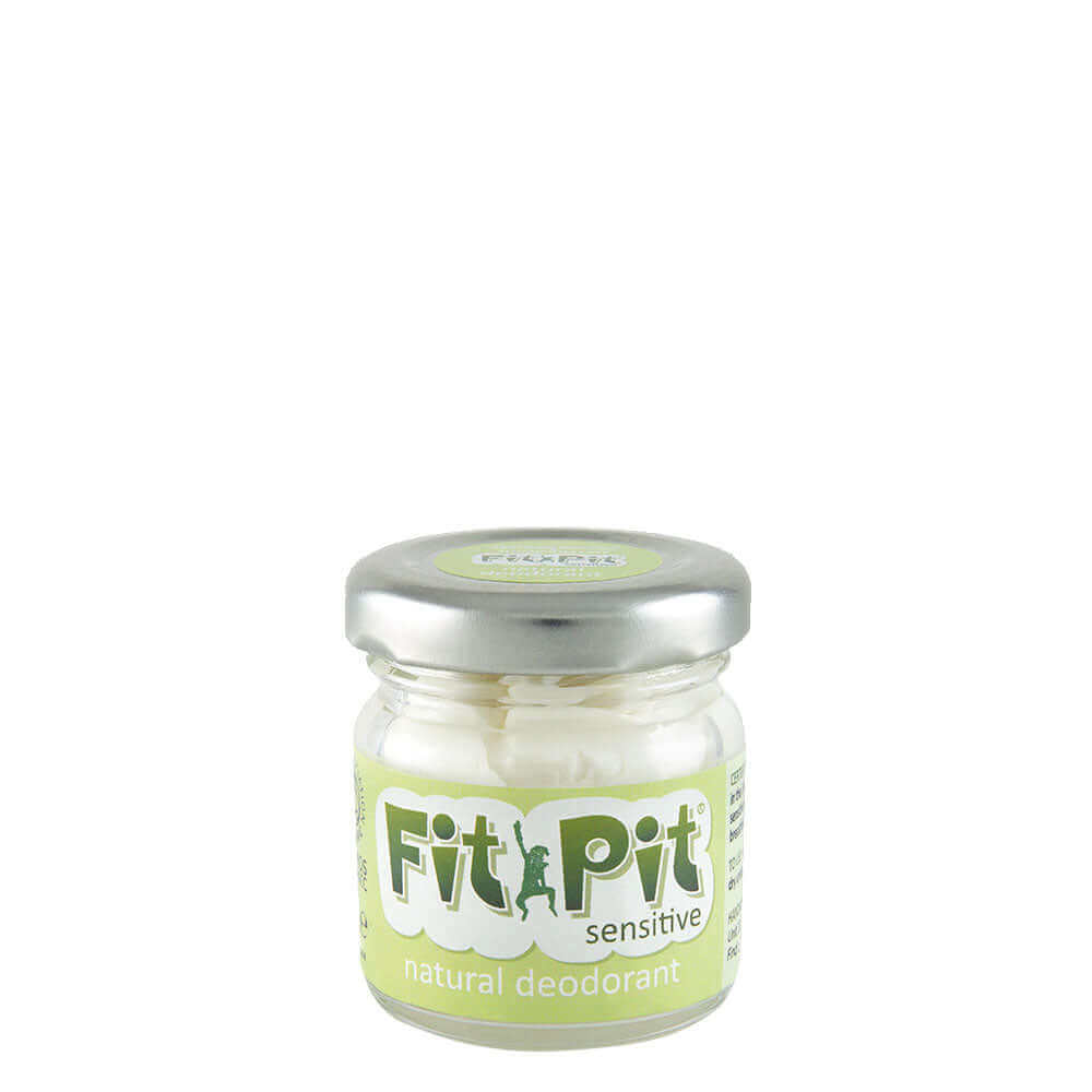 Jar of Fit Pit sensitive natural deodorant on a white background