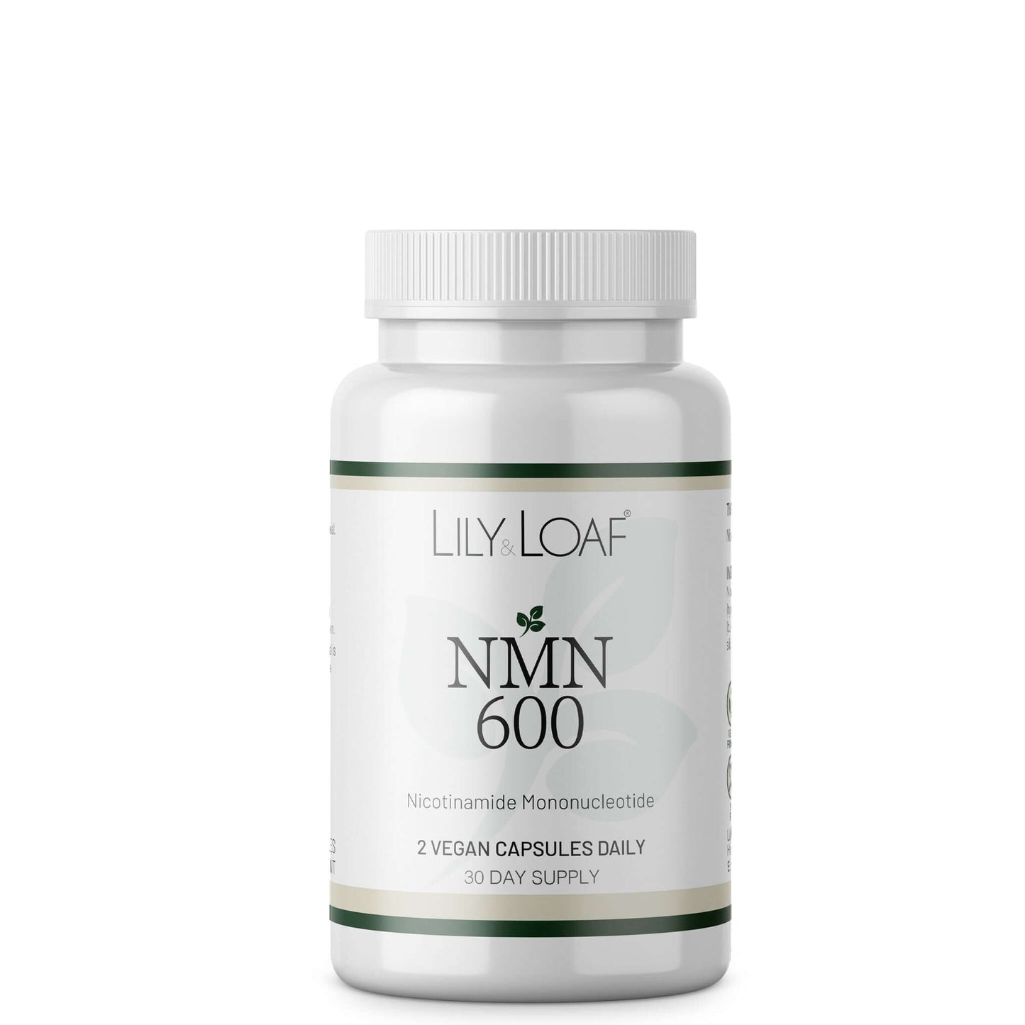 Lily & Loaf NMN 600 supplement bottle on a white background