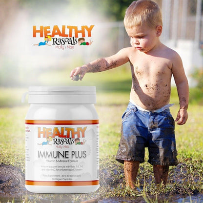 Young boy playing in the mud representing a healthy immune system with Immune Plus 