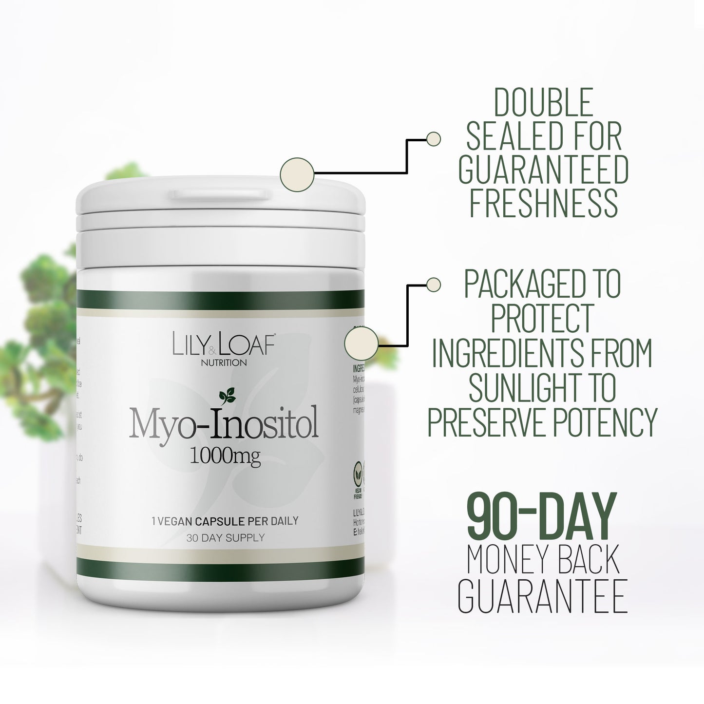 Myo-Inositol 1000mg front with word brain promoting brain health