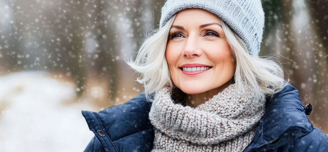 beautiful woman enjoying the winter snowfall