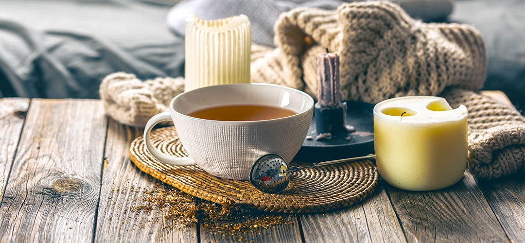 herbal tea cooling down on coffee table
