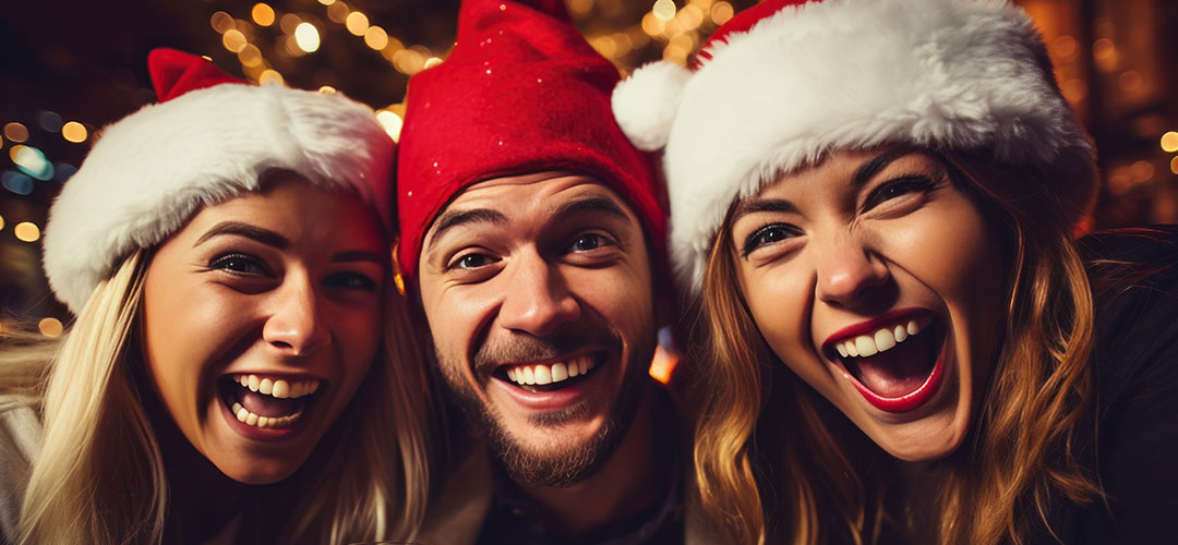 three friends enjoying the festive celebrations