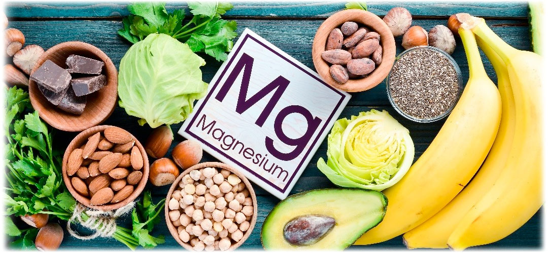 Magnesium-rich foods displayed, featuring nuts and bananas, aligning with Lily & Loaf's health focus