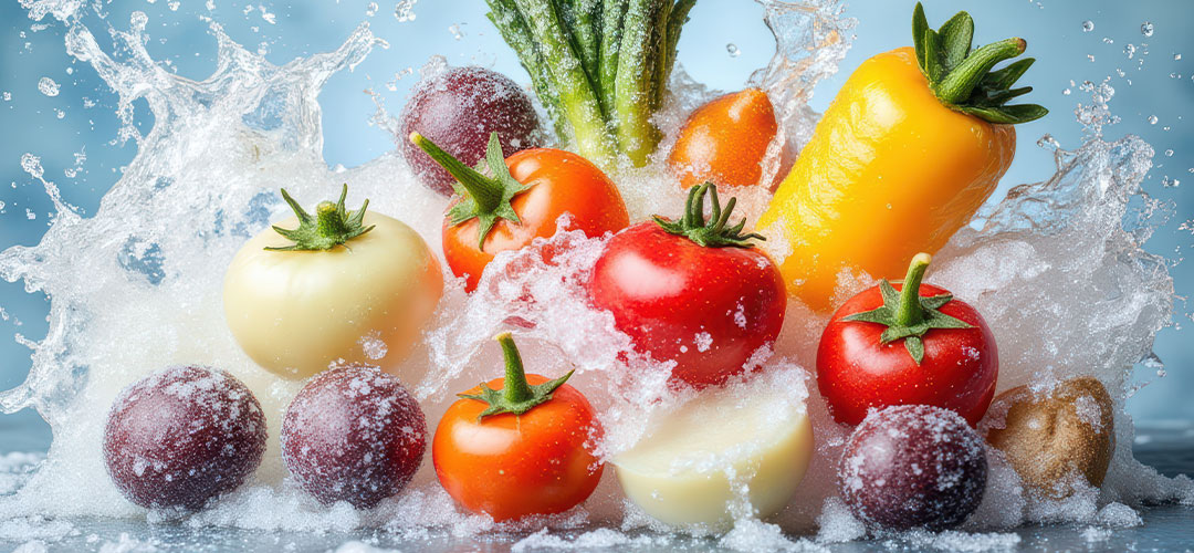 fresh-vegetables-and-fruits-are-splashing-in-water