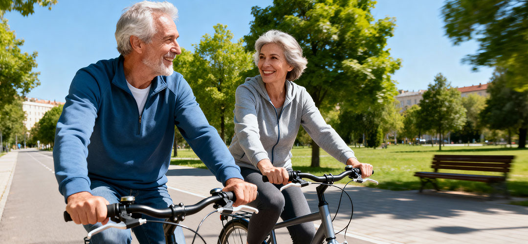 senior-couple-riding-bicycles-together-in-a-sunny-park