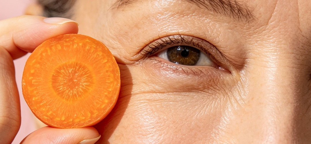 A carrot slice next to an eye