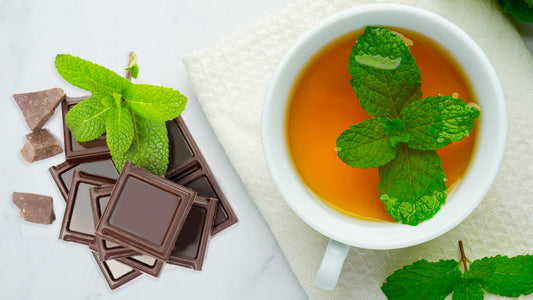 Dark chocolate served with freshly brewed peppermint tea