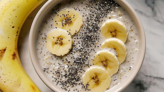 Banana chia porridge topped with sliced banana and cinnamon