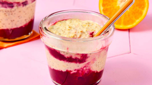 Spiced orange and cranberry overnight oats topped with fresh orange slices