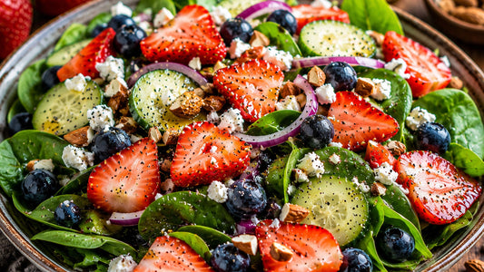 Strawberry salad with spinach, blueberries and citrus dressing
