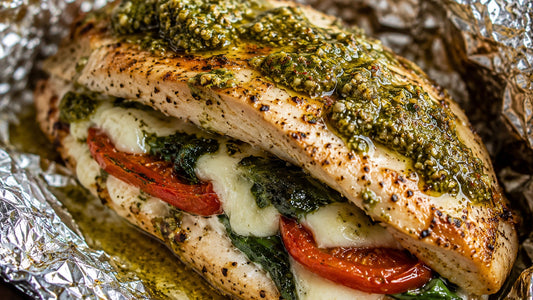 Mediterranean chicken breast stuffed with mozzarella, spinach and tomato