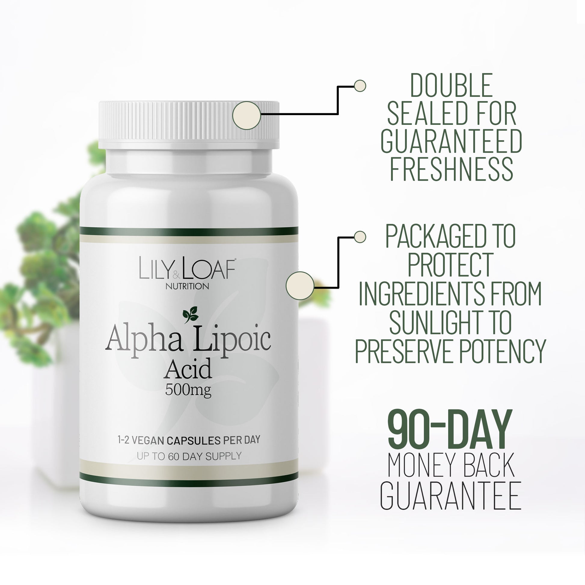 Alpha Lipoic Acid packaging information and money back guarantee