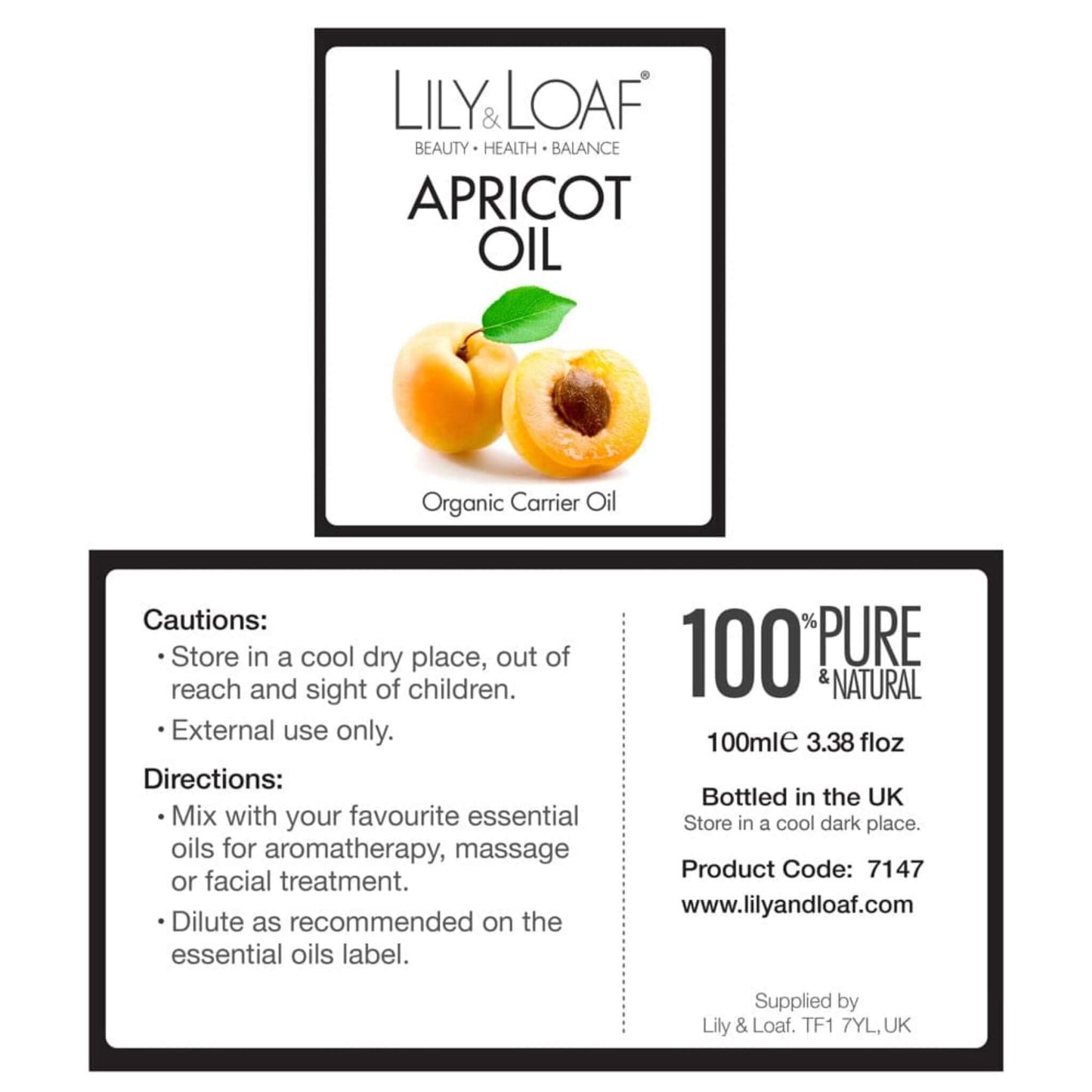 Lily & Loaf Apricot Organic Carrier Oil Label