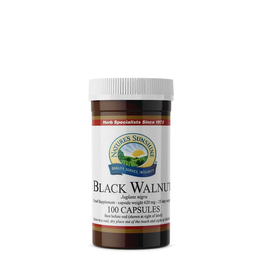 Nature's Sunshine Black Walnut Capsules comes as 100 capsules for a 25 day supply