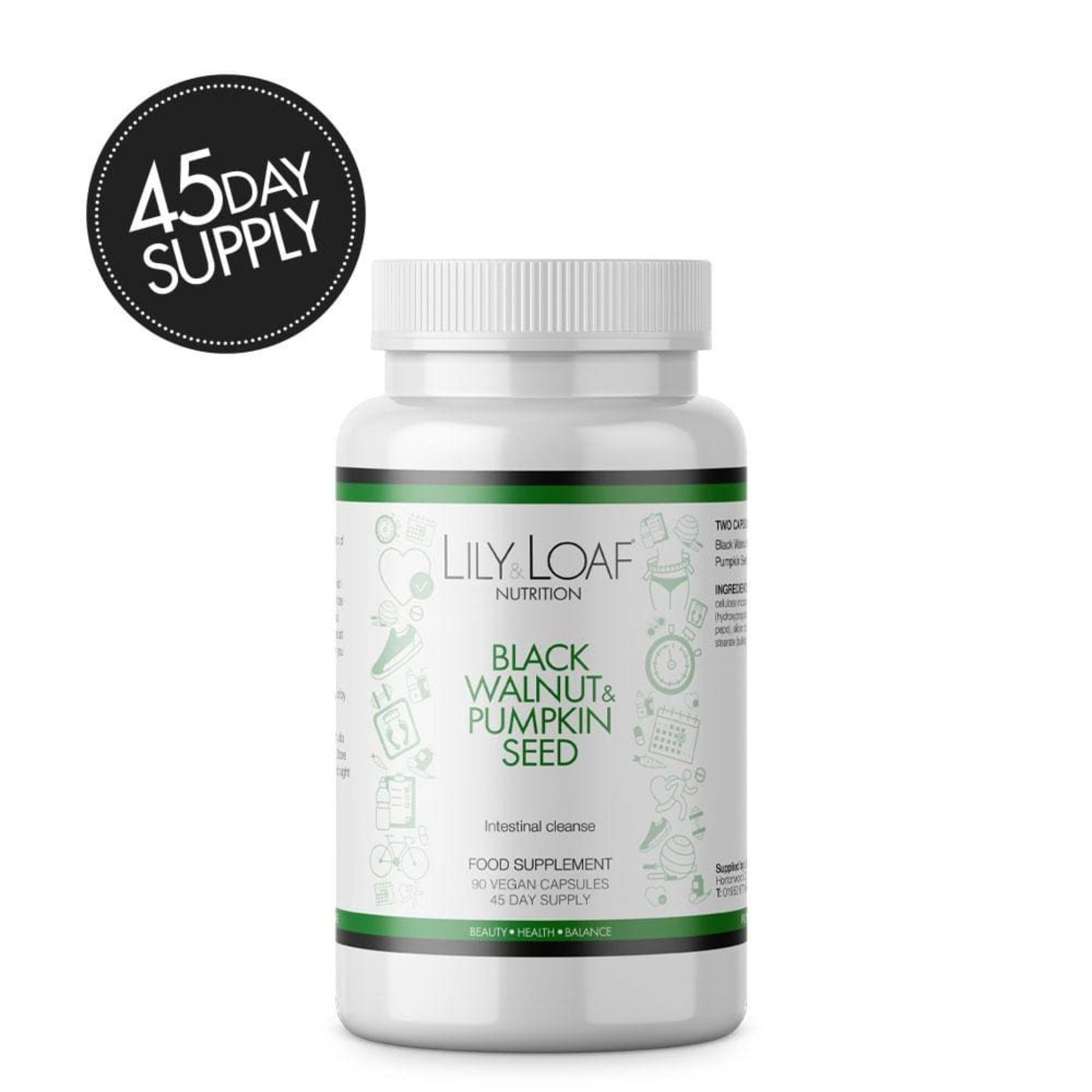 Lily & Loaf Black Walnut & Pumpkin Seed Intestinal Cleanse is a 45 day supply