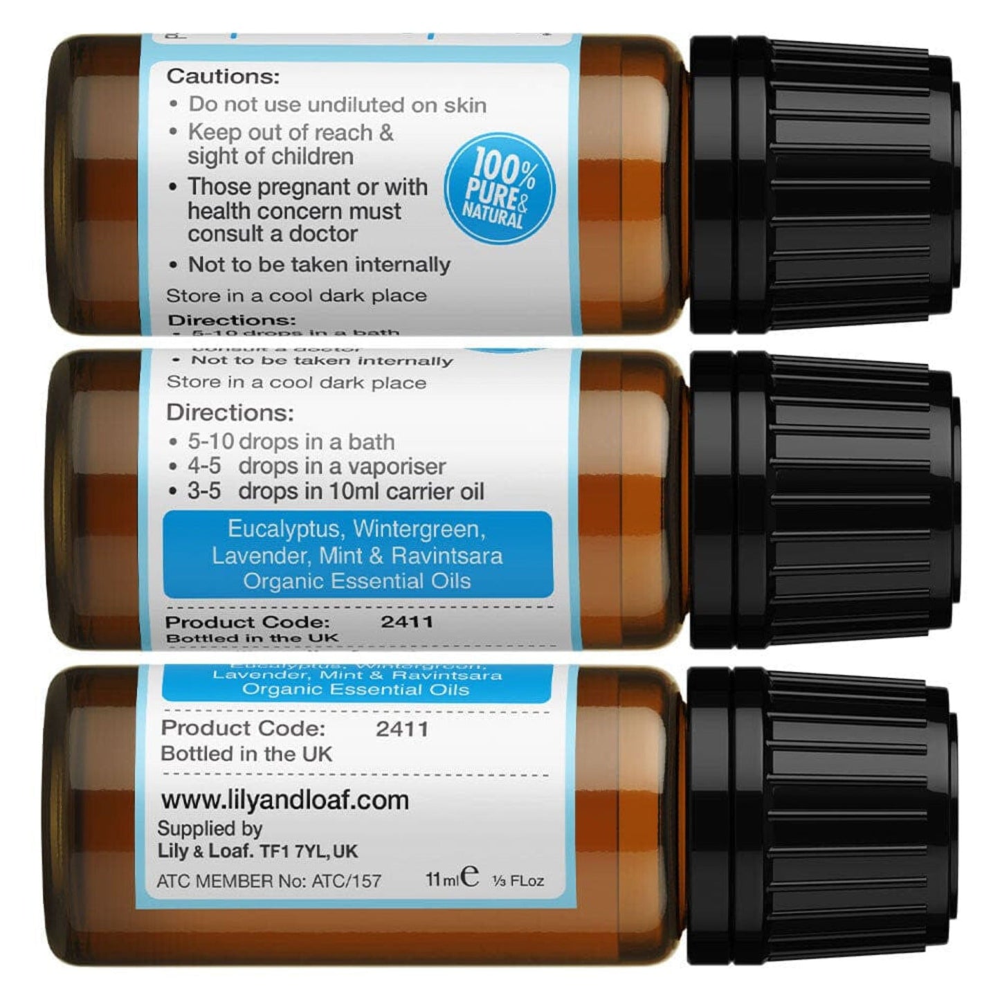 Lily & Loaf Breathe & Ease Aromatherapy Blend label with ingredients and cautions