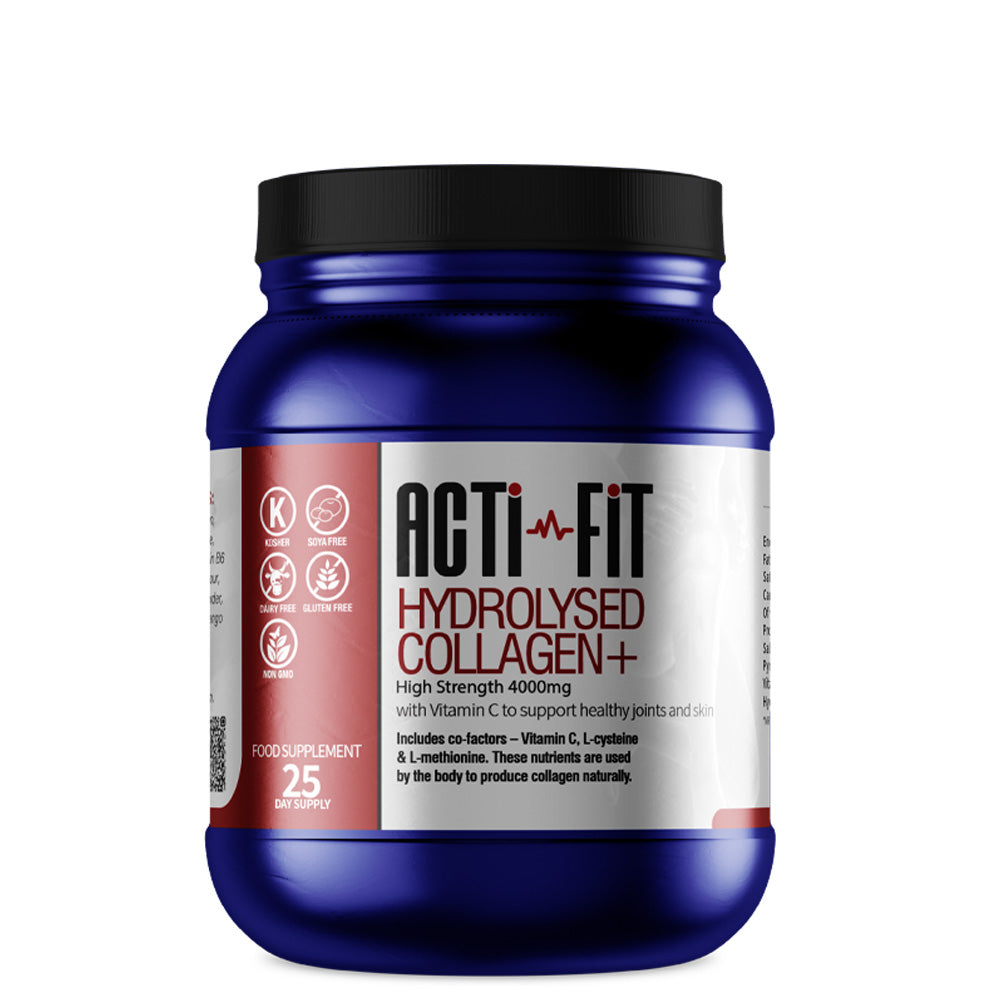Acti-Fit Hydrolysed Collagen 4000mg High Strength label highlighting nutritional profile per serving