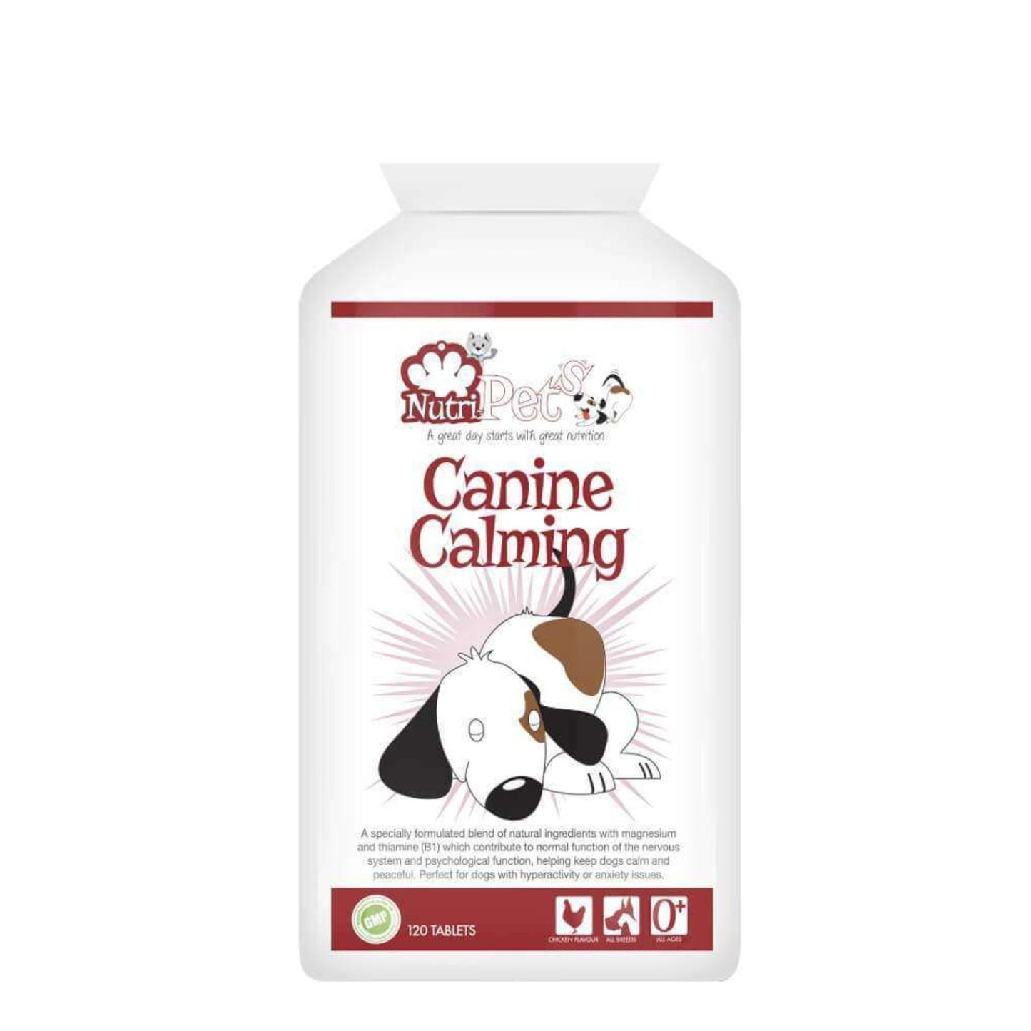 Nutri-Pets Canine Calming comes as 120 tablets