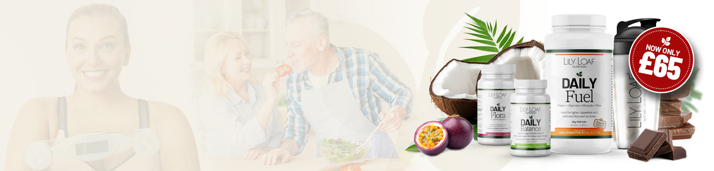 Product display of the Daily Essentials Range promoting the new price of £65