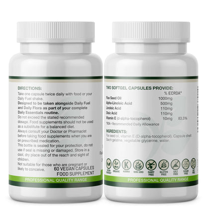 Lily & Loaf Daily Essentials Balance shown back and side view with dosage, nutrition, and ingredient detail.