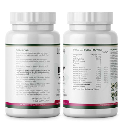 Lily & Loaf Daily Essentials Flora showing directions for use and full nutritional information on the back labels.