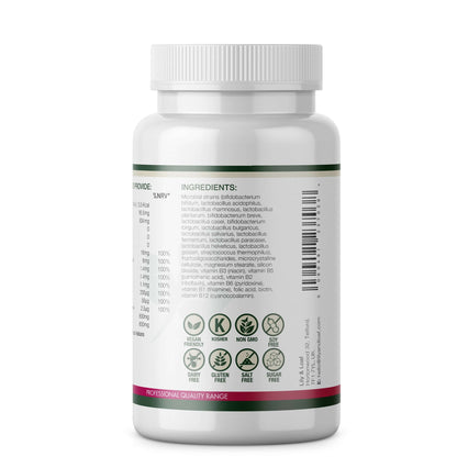 Lily & Loaf Daily Essentials Flora showing ingredients list, vegan and allergen-free icons on the back label.