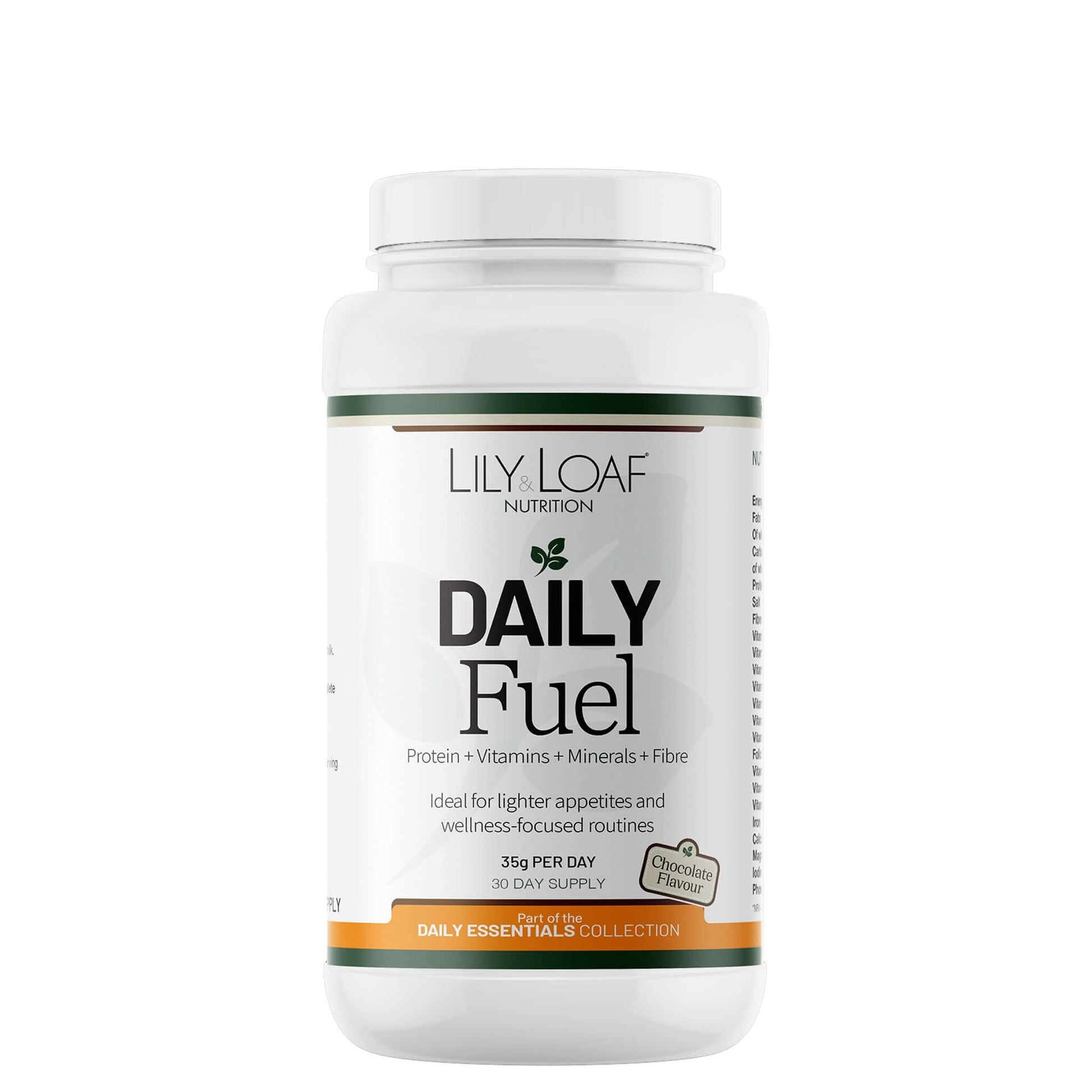 Lily & Loaf Nutrition Daily Fuel Chocolate Flavour supplement container on a white background