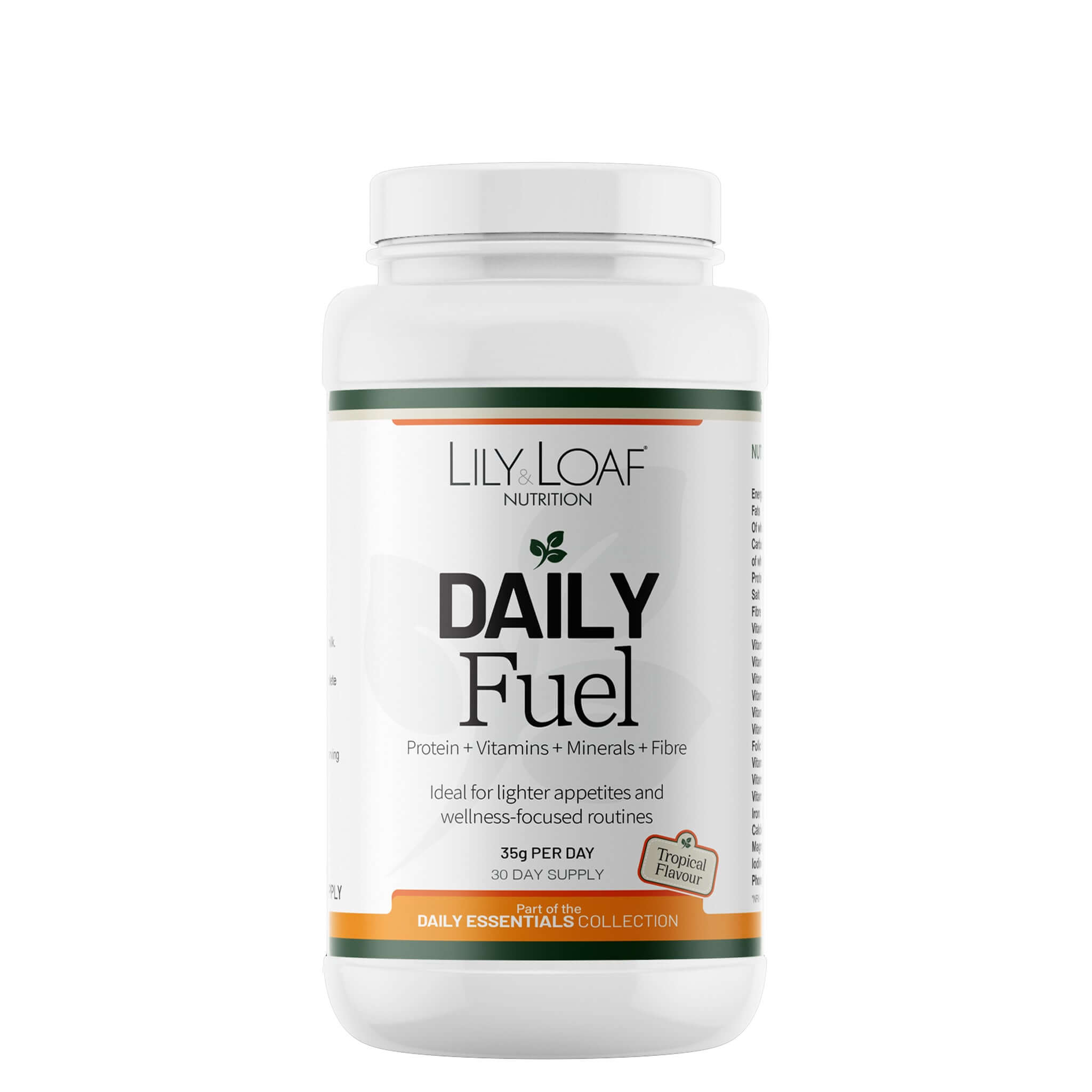 Lily & Loaf Daily Fuel Tropical Flavour supplement container on a white background