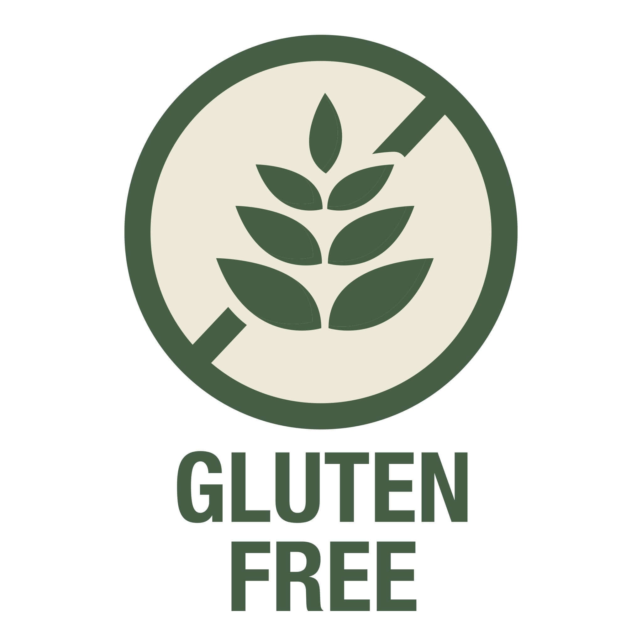 Gluten free logo with green leaves and text on a white background