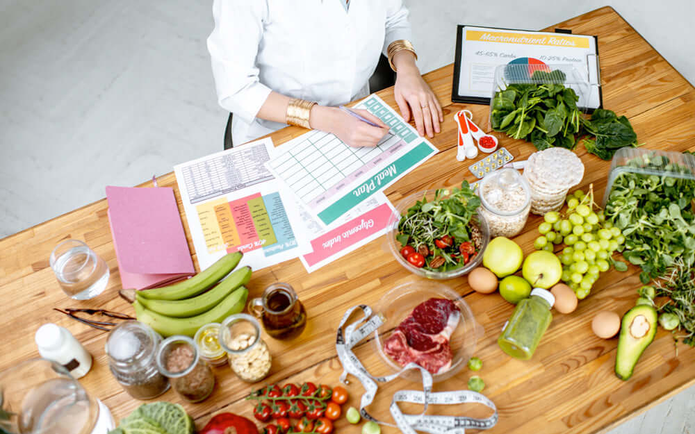 Assorted healthy foods focusing on nutrition.