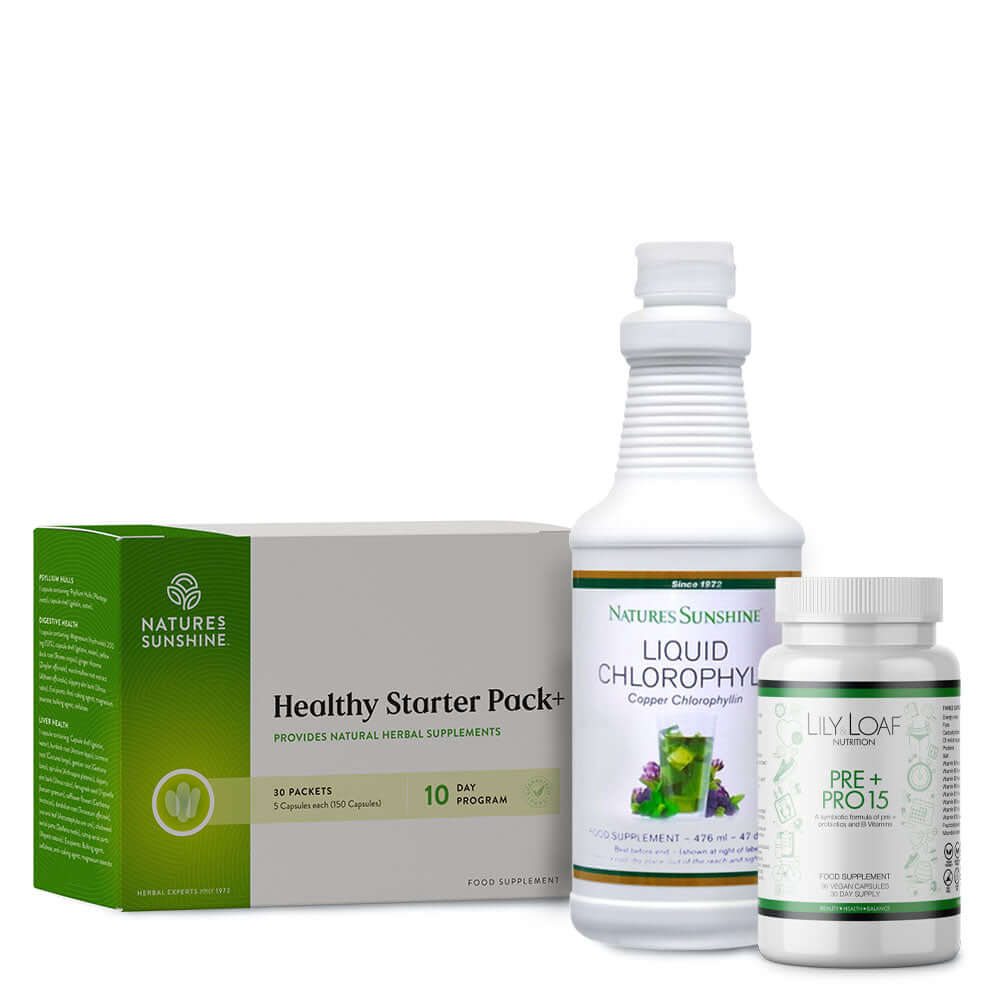 Healthy Starter Pack with Liquid Chlorophyll and Lily & Loaf Pre & Pro 15 for wellness