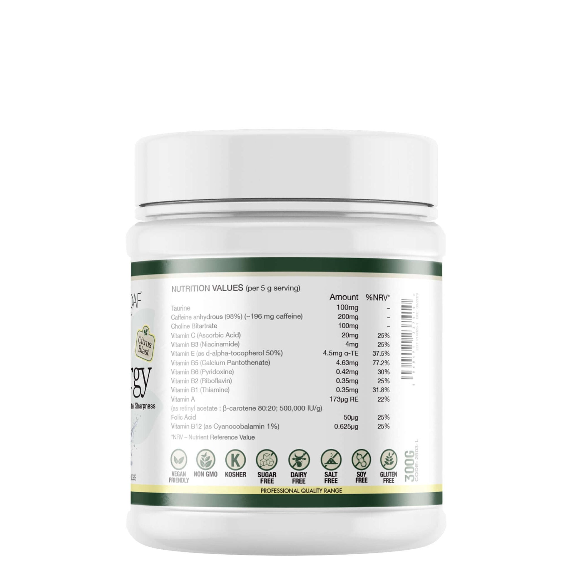 Lily & Loaf Energy Drink Supplement container nutrition label on a white background