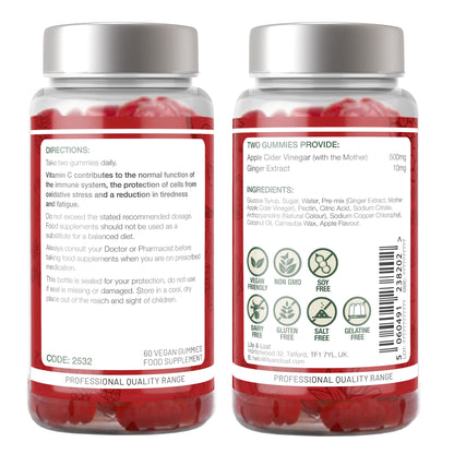 Lily & Loaf Apple Cider Vinegar gummies back label details showing directions for use, nutritional information and ingredients
