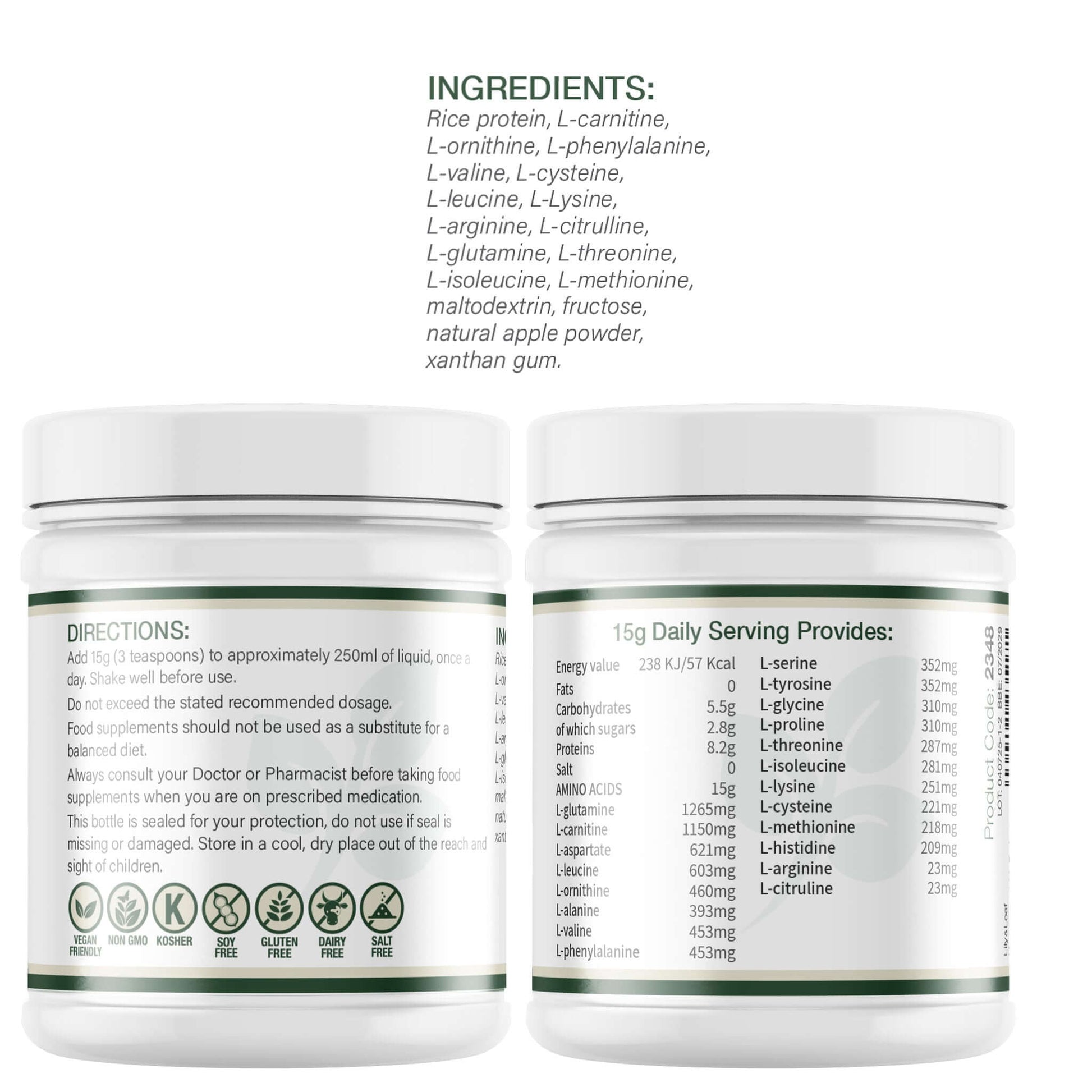 Lily & Loaf Creatine supplement with ingredient list and nutritional information on a white background.