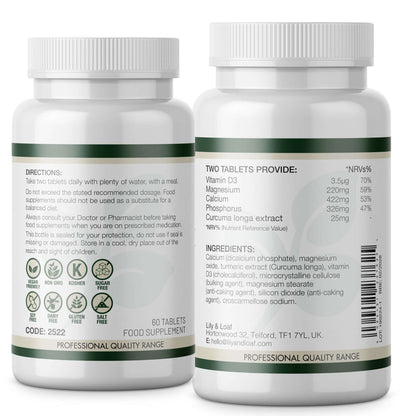 Lily & Loaf Osteo Support supplement bottle showing directions, ingredients and nutritional information on a white background