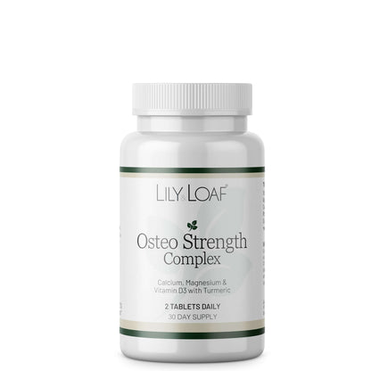 Bottle of Lily & Loaf Osteo Strength Complex on a white background