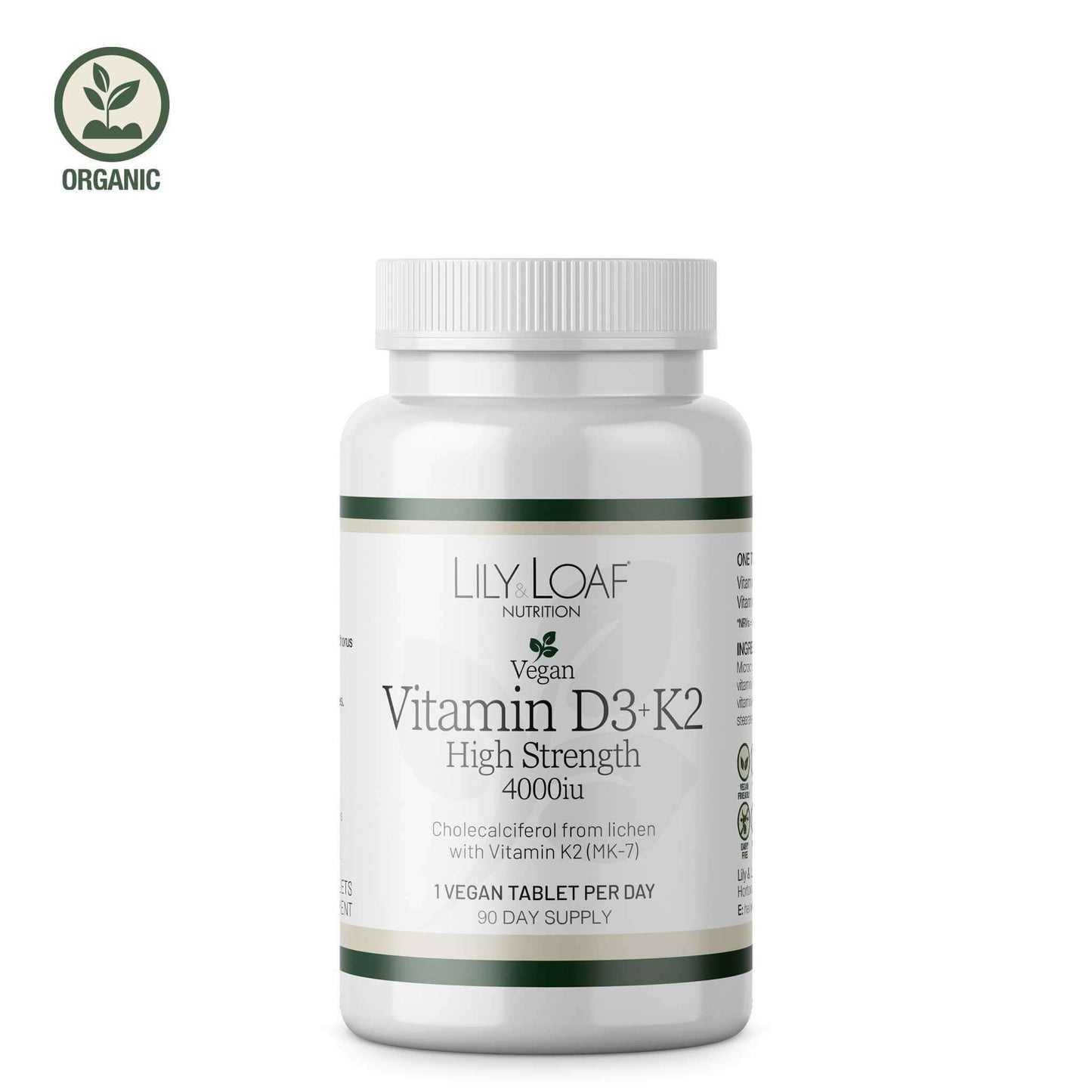 Lily & Loaf Nutrition Vitamin D3+K2 High Strength 4000 IU Supplement 