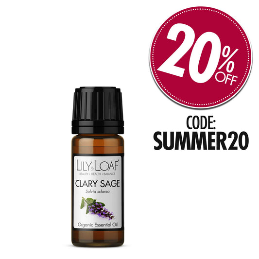 Lily & Loaf Clary Sage Organic Essential Oil with 20% Off Icon and Code SUMMER20 to use at checkout