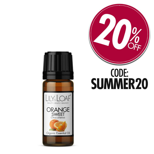 Lily & Loaf Orange Organic Essential Oil with 20% Off Icon and Code SUMMER20 to use at checkout