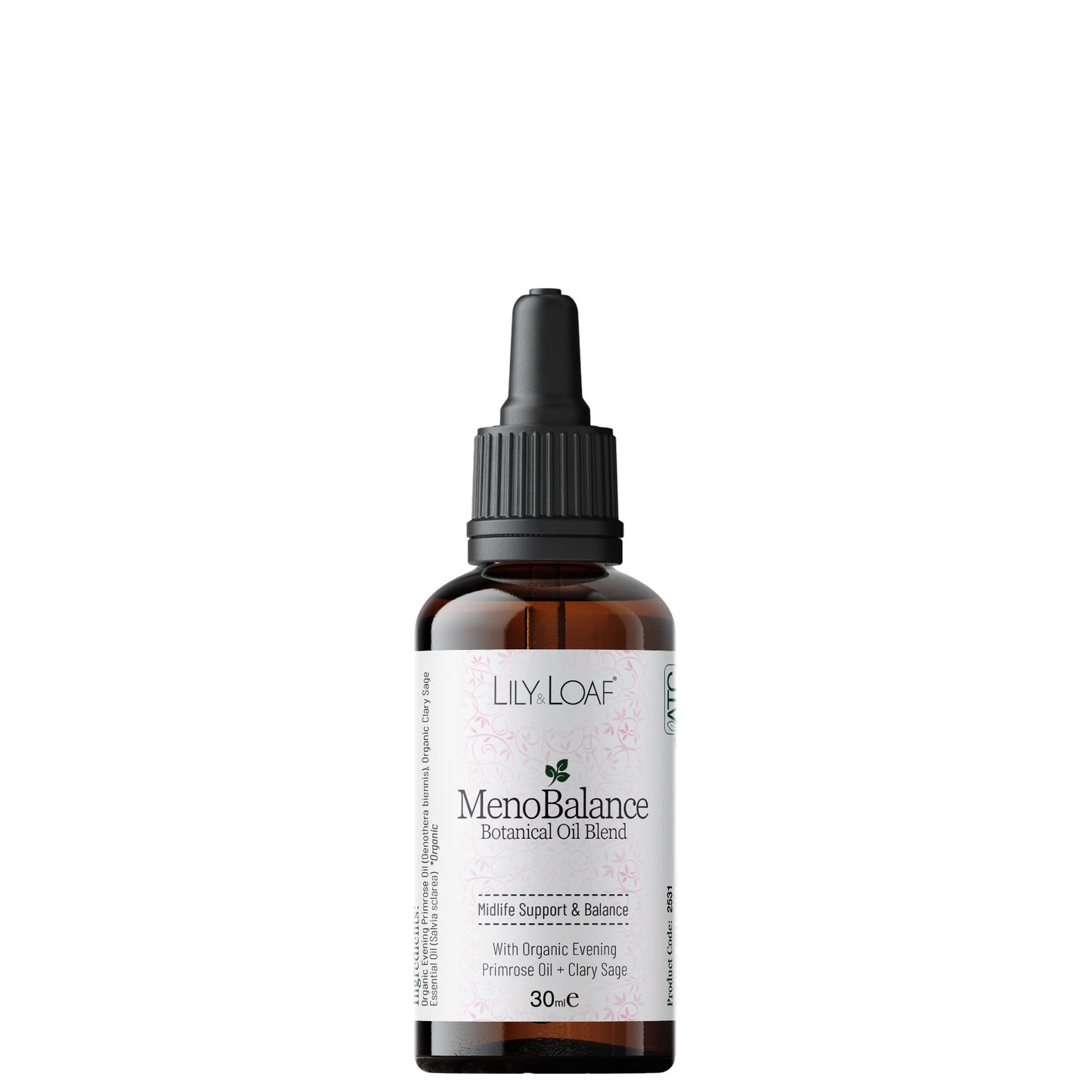 Lily & Loaf MenoBalance botanical oil blend with evening primrose oil and clary sage in 30ml dropper bottle
