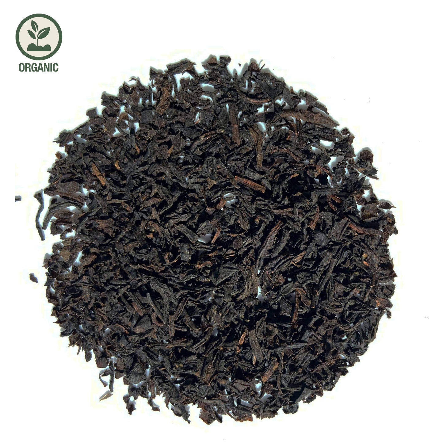 Close-up of loose-leaf Morning Cuppa Organic Black Tea, displaying the dried ingredients and natural texture of the blend.