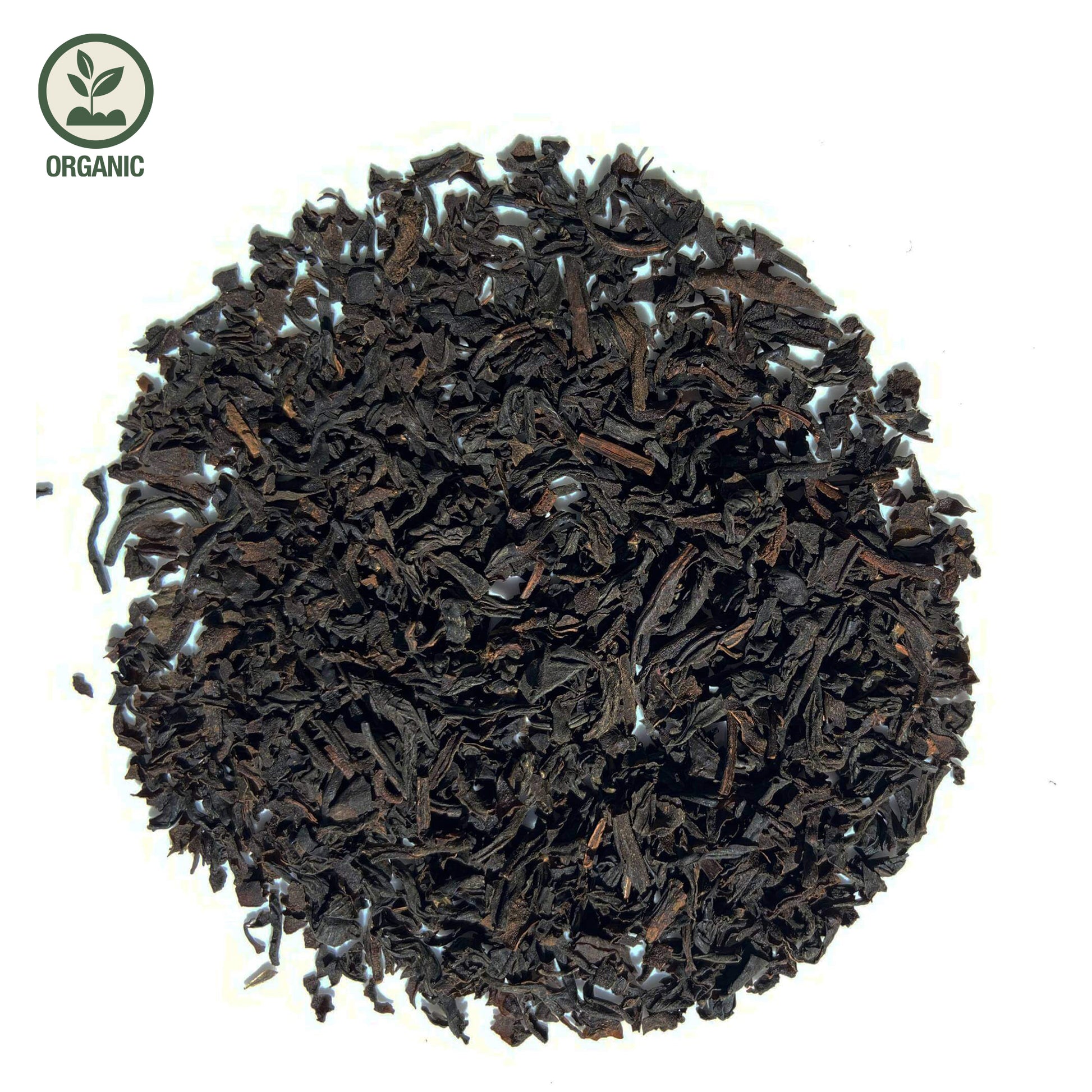 Close-up of loose-leaf Morning Cuppa Organic Black Tea, displaying the dried ingredients and natural texture of the blend.