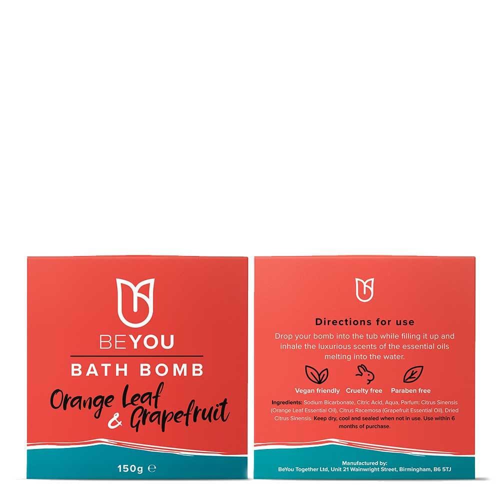 BeYou Orange Leaf and Grapefruit Bath Bomb packaging