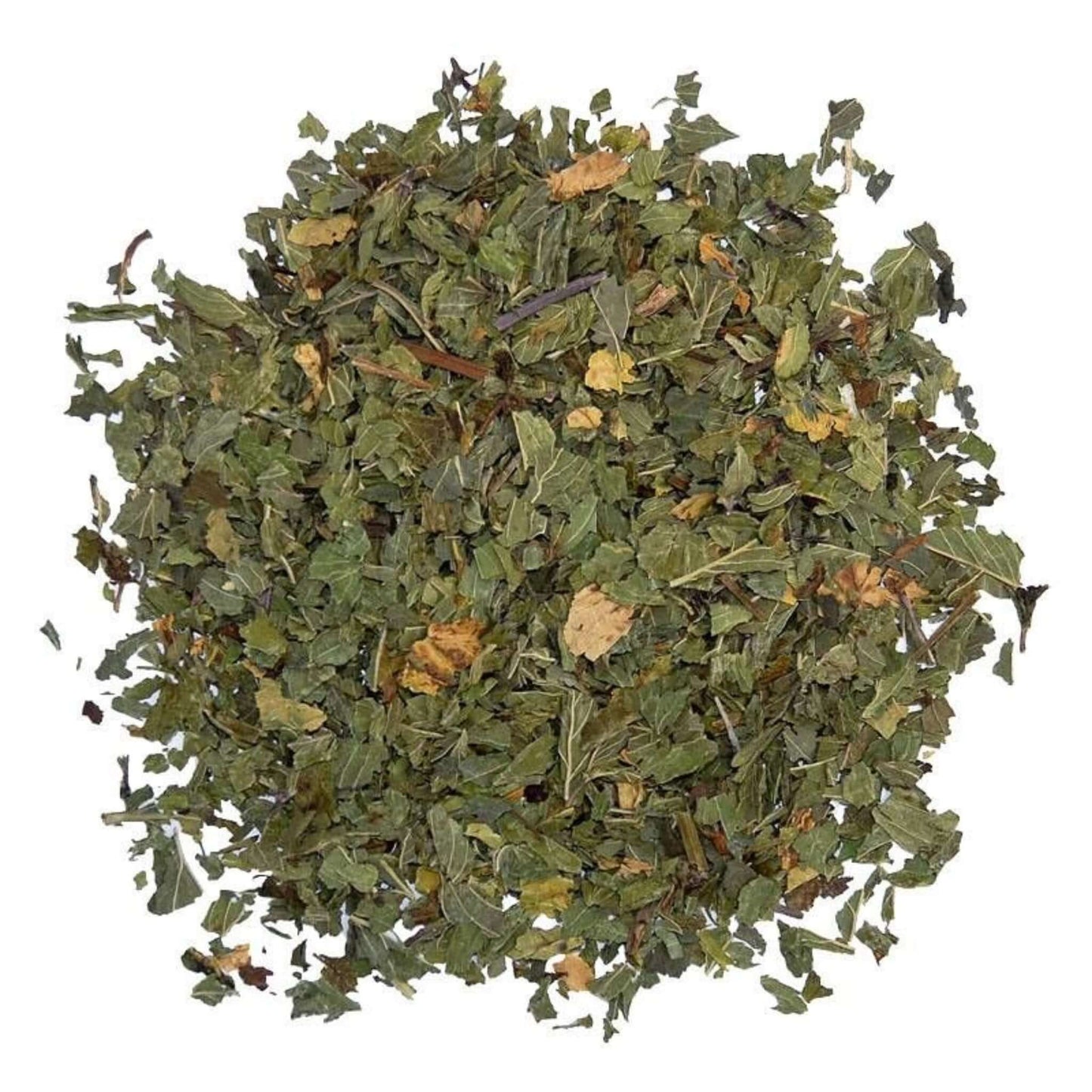 Close-up of loose-leaf Peppermint Herbal Tea, displaying the dried ingredients and natural texture of the blend.