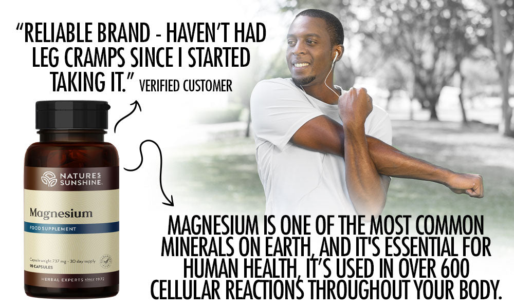 Man stretching outdoors, free from cramps thanks to Lily & Loaf's Magnesium supplement