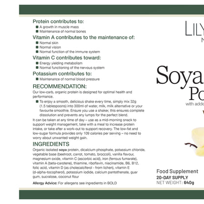 Vanilla Soya Protein Label with Ingredients 