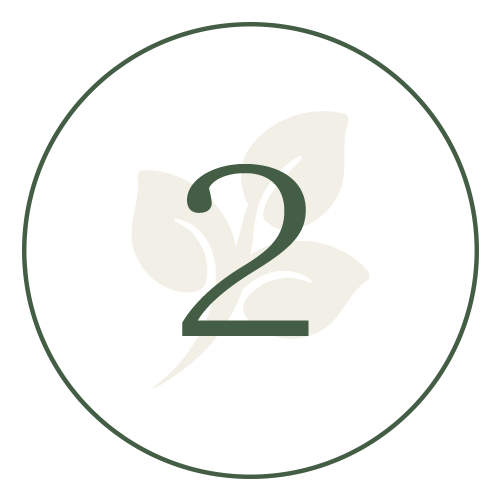 Circular logo with the number '2' inside a leaf-like design on a white background